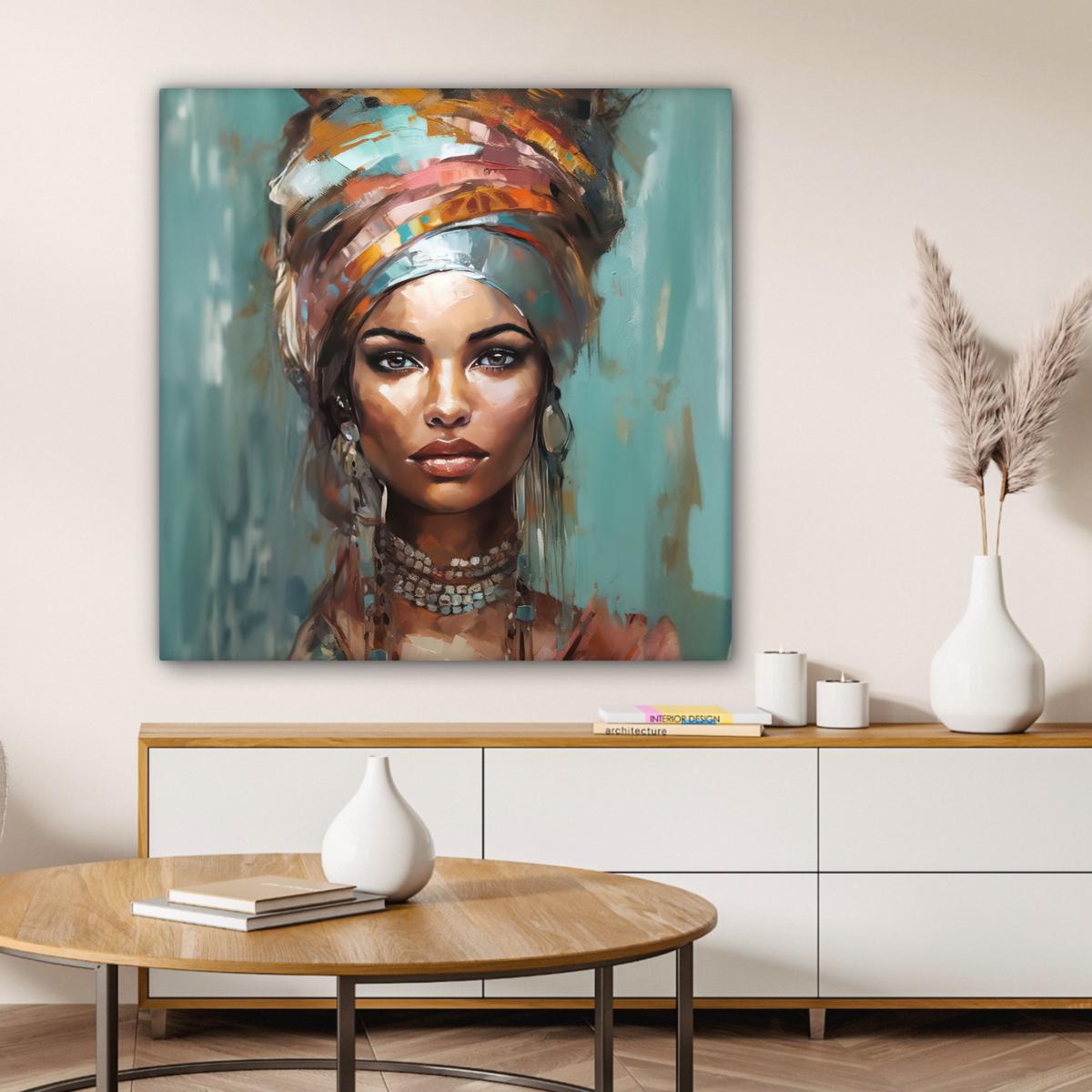 LEINWANDBILD Frau - Kunst - Schmuck - Porträt Deko Groß 90x90 cm - Blaugrau, Textil (90/90cm) - MuchoWow