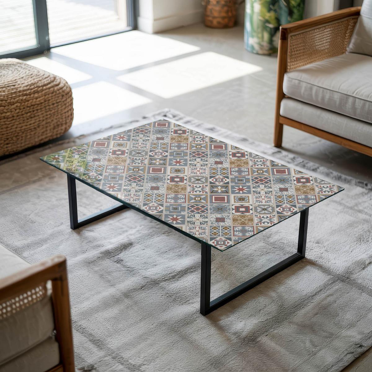 TISCHPLATTE 100x70 cm Mosaikmuster mit Ornamenten - Multicolor/Grau, Glas (0.4/100/70cm) - TULUP