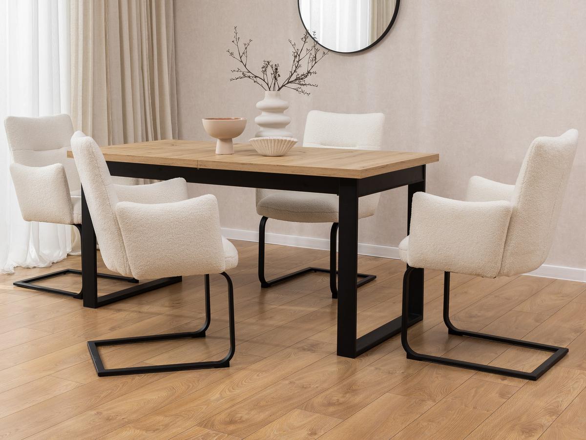 ARMLEHNSTUHL 2er Set Hera im modernen Design aus weißem Bouclé - Schwarz/Weiß, Holz/Textil (62/91/66cm) - S-Style Möbel