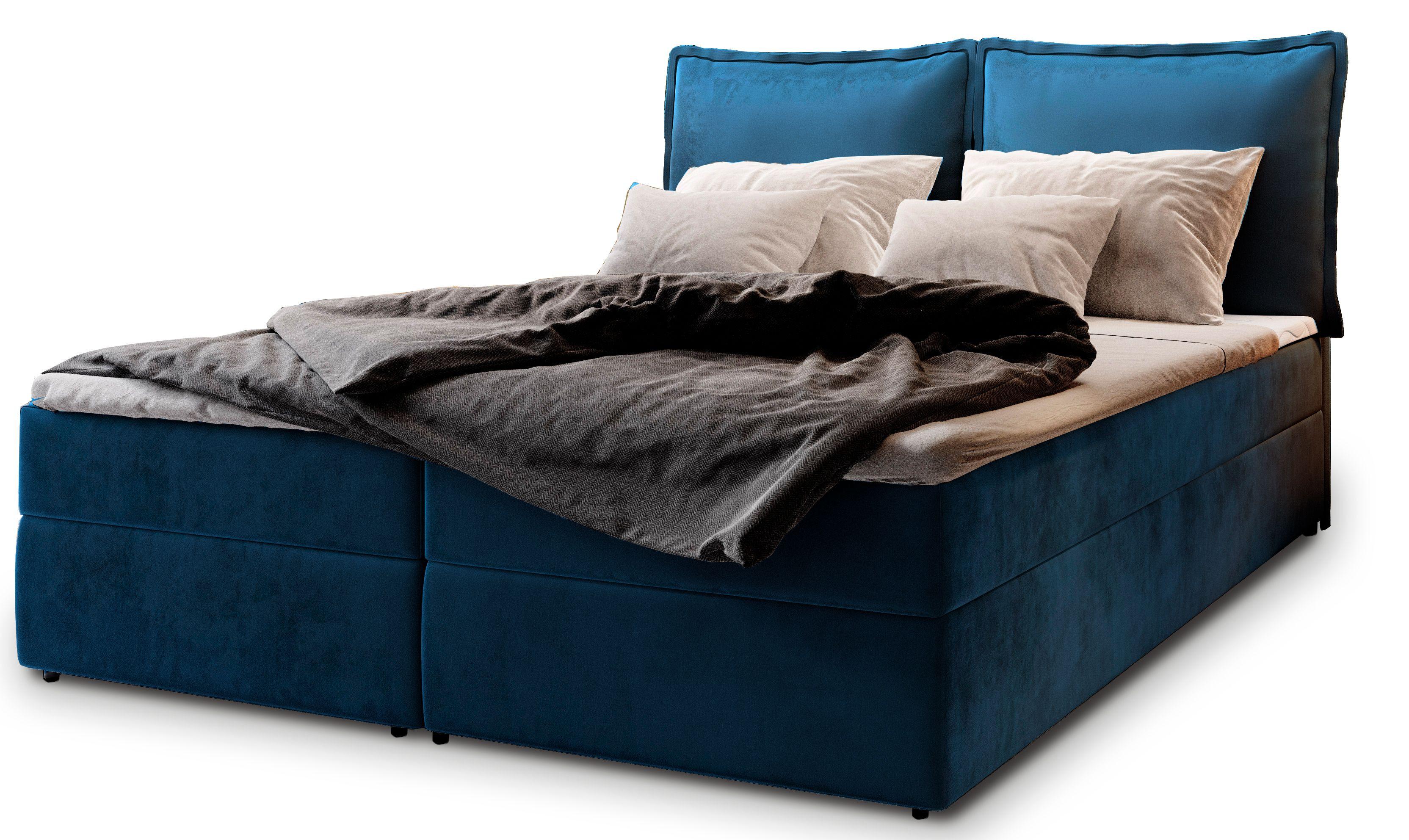 BOXBETT LENTE 140x200 cm mit Matratze und Topper - Blau - Blau, Holz (140/200cm) - MASSENO