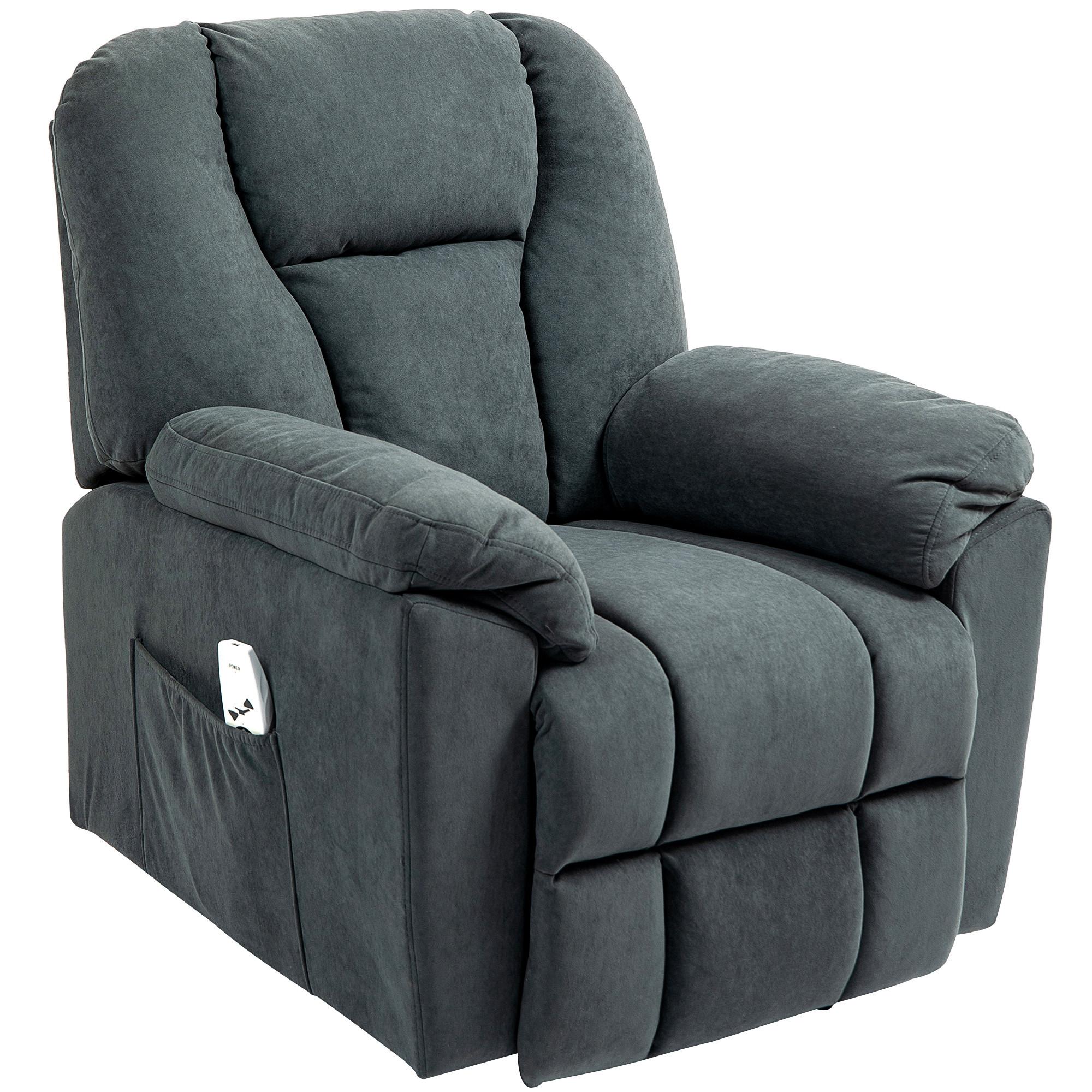 ELEKTRISCH Relaxsessel Fernsehsessel mit Liegefunktion Wärmefunktion Fußteil - Dunkelgrau/Schwarz, Textil/Metall (88/101/97cm) - HOMCOM
