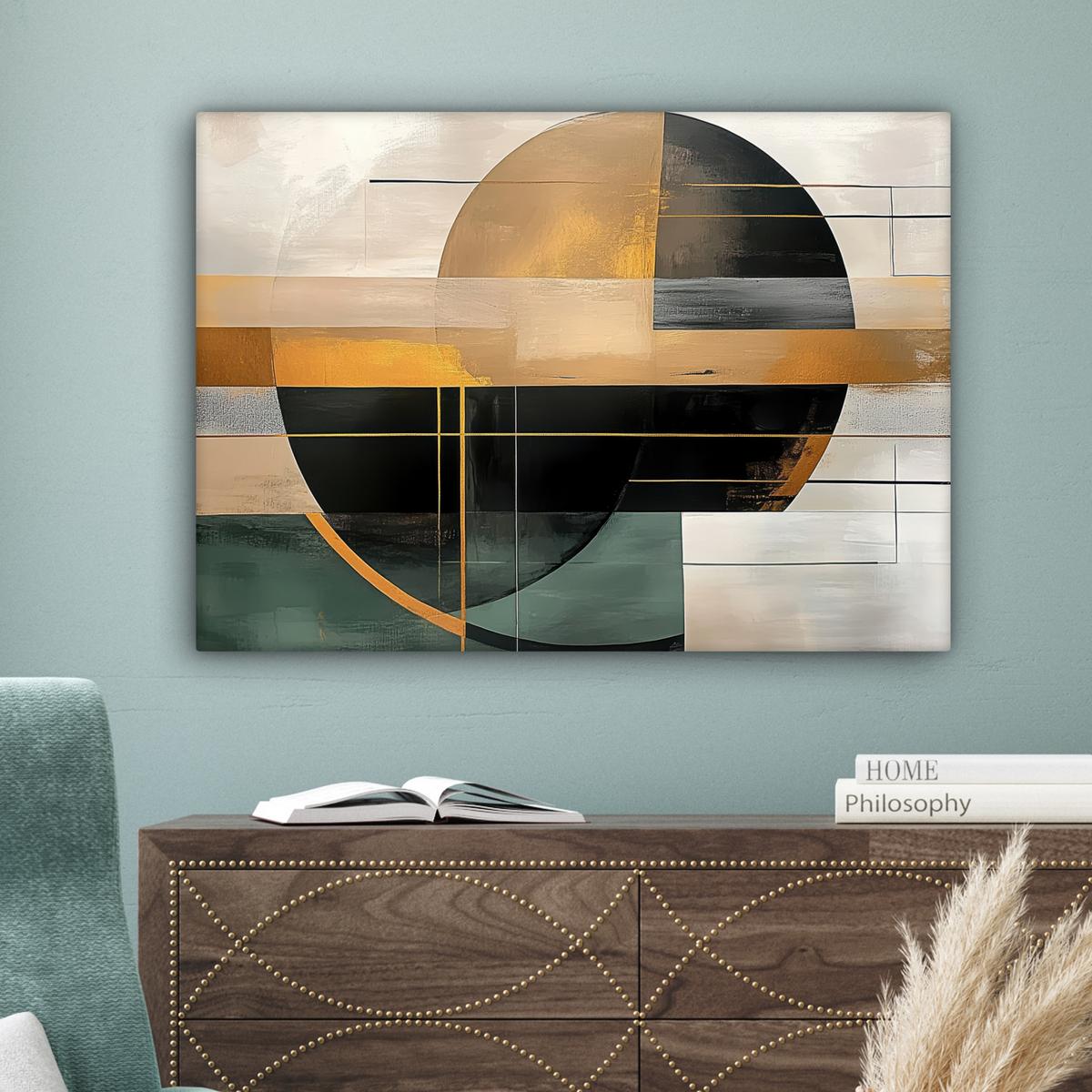 LEINWANDBILD Abstrakt - Gold - Bronze - Grün - Formen - Modern Wandbilder 80x60 cm - Multicolor, Textil (80/60cm) - MuchoWow