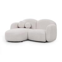ECKSOFA Nuvola mit abgerundetem Design Weiß Bouclé-Stoff - Ottomane Links - Schwarz/Weiß, Holz/Kunststoff (190/146cm) - S-Style Möbel