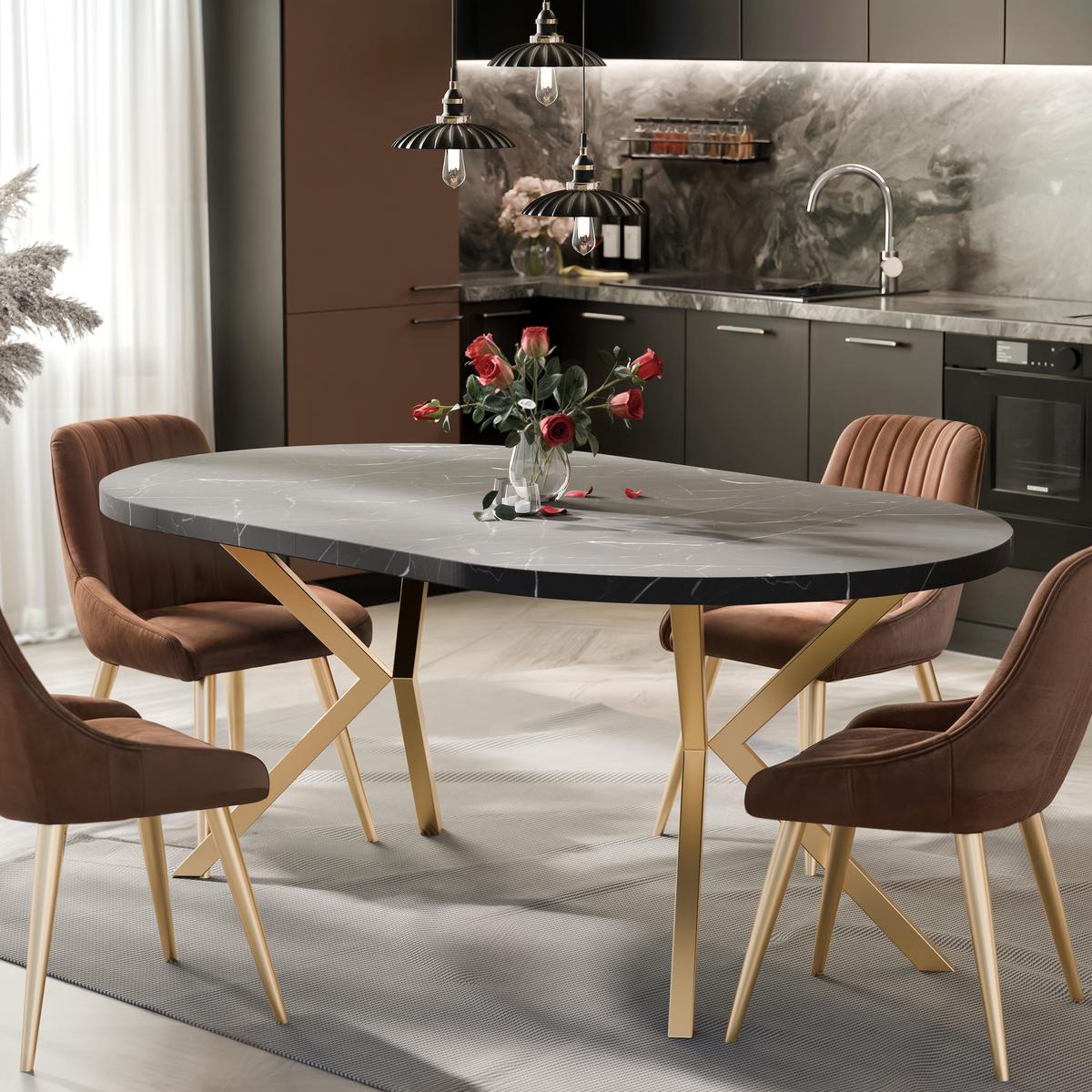 AUSZIEHTISCH MILTON 120-196/76 cm mit Metallgestell, Gold / Grigia Pietra - Goldfarben/Grau, Holzwerkstoff/Metall (120/120/76cm) - Idohome