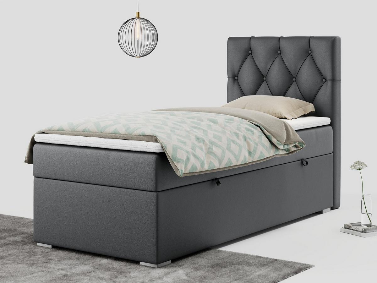 BOXBETT ALDA 90/200 Dunkelgrau Kunstleder - H3 - Rechts Seite - Dunkelgrau, Holz/Textil (90/200cm) - MKS