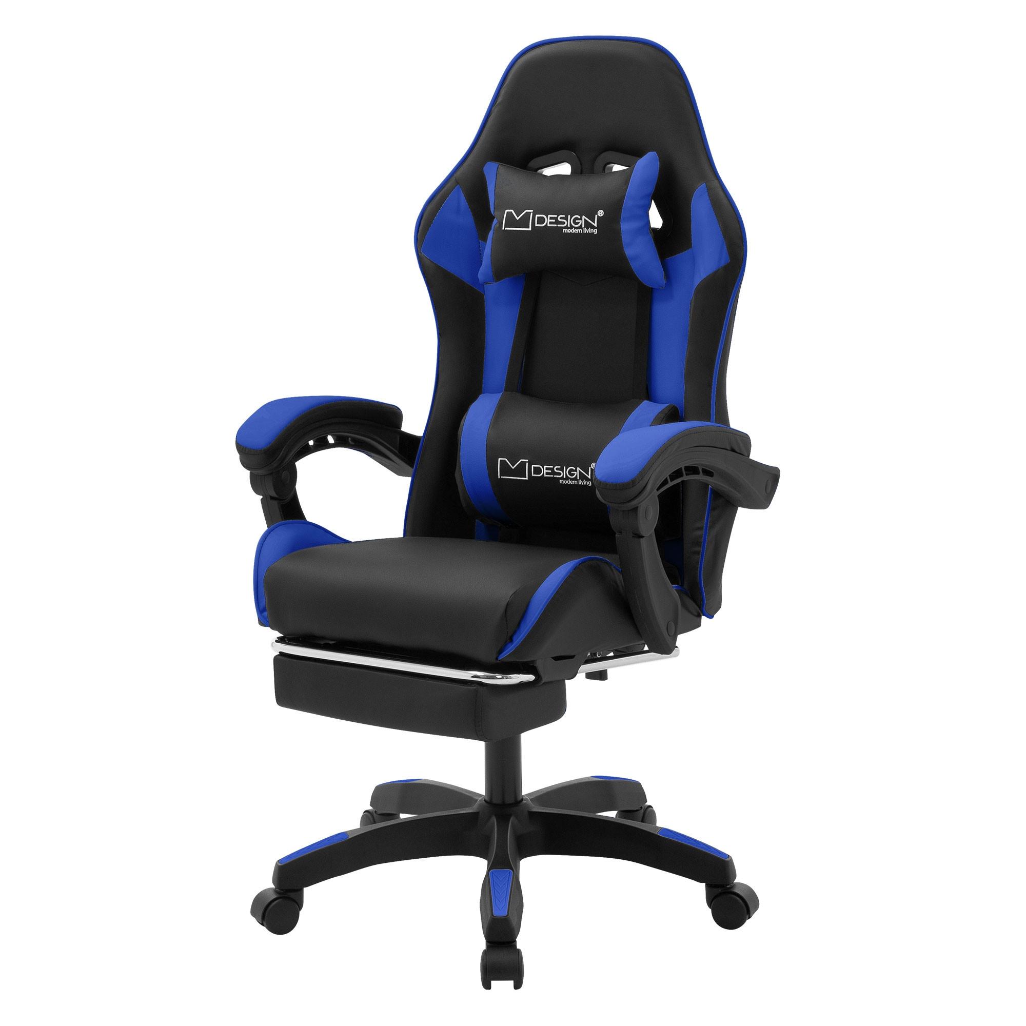 GAMINGSTUHL Schwarz-Blau aus Kunstleder - Blau/Schwarz, Kunststoff/Metall (62/119/62cm) - ML-DESIGN