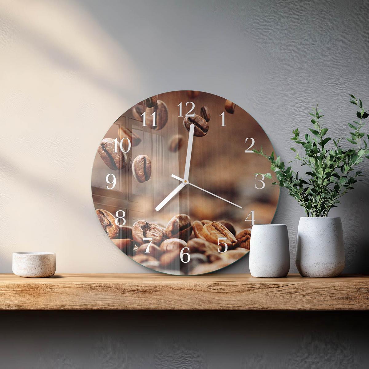 WANDUHR aus Glas Ø30 cm - Kaffeebohnen - Braun, Glas (30/30/0.4cm) - TULUP