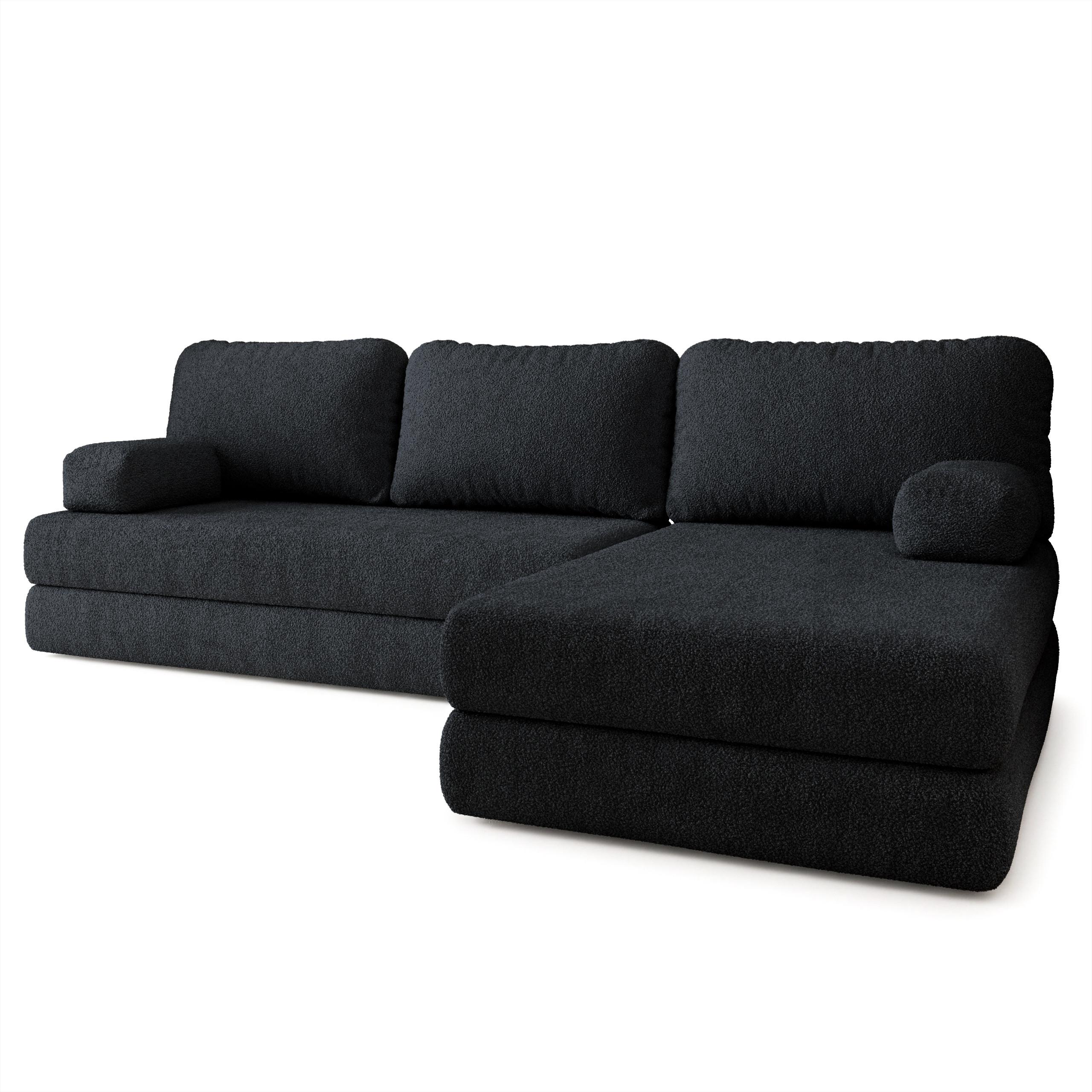 ECKSOFA LEA modulares Boneless Sofa mit Schlaffunktion Schwarz Boucle-Stoff - Schwarz, Textil (270/160cm) - MASSENO