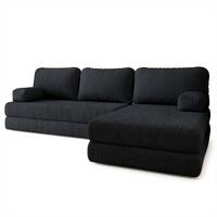 ECKSOFA LEA modulares Boneless Sofa mit Schlaffunktion Schwarz Boucle-Stoff - Schwarz, Textil (270/160cm) - MASSENO