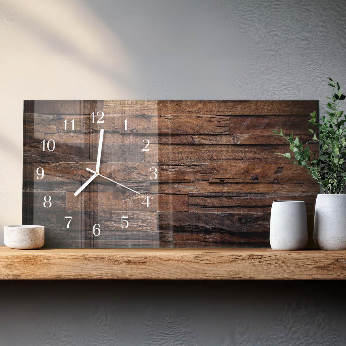 WANDUHR aus Glas 60x30 cm - Holz - Braun, Glas (60/30/0.4cm) - TULUP