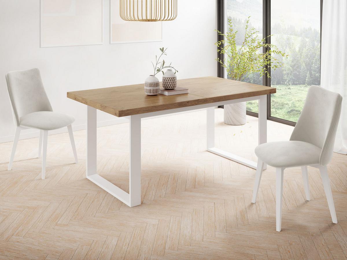 ESSTISCH Sana rechteckig ausziehbar, Lancelot Eiche 160/240/90/75 cm - Eichefarben/Weiß, Holzwerkstoff/Metall (80/200/75cm) - WFL GROUP