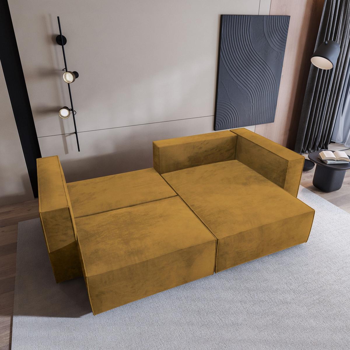 ECKSOFA NERIO M Gelb Velours-Stoff mit Schlaffunktion - Gelb/Grau, Holz/Kunststoff (245/148cm) - MASSENO