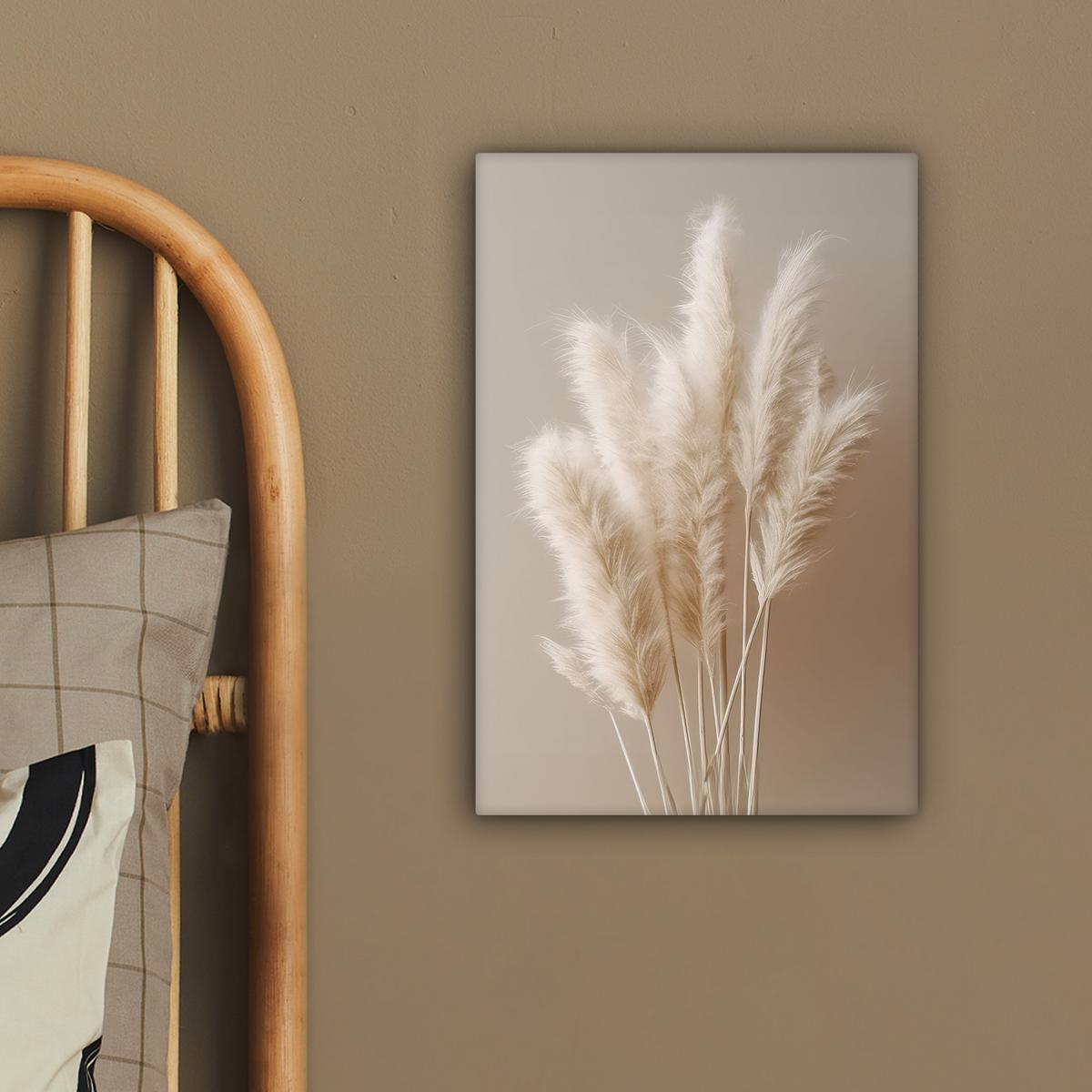 LEINWANDBILD Pampasgras - Federn - Pastell - Weiß Deko Wohnzimmer 20x30 cm - Naturfarben, Textil (20/30cm) - MuchoWow