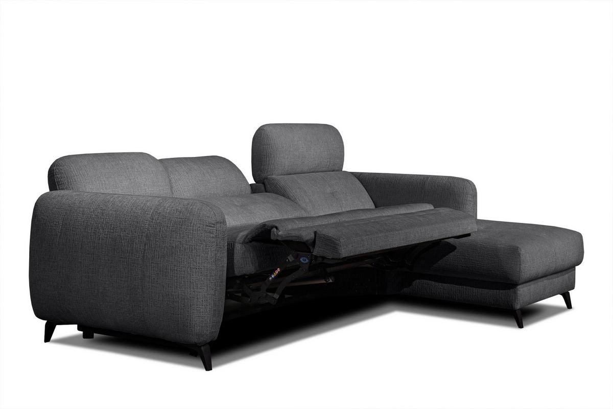 ECKSOFA SVEN 3-Sitzer, 1 Relax XL, verstellbare Kopfstützen, dunkelgrau - Anthrazit/Schwarz, Holzwerkstoff/Textil (256/163cm) - Wozimo