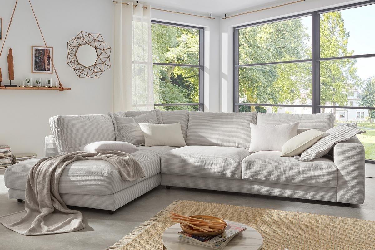 ECKSOFA MADELINE Hellgrau Cord - Hellgrau/Schwarz, Kunststoff/Textil (325/224cm) - KAWOLA