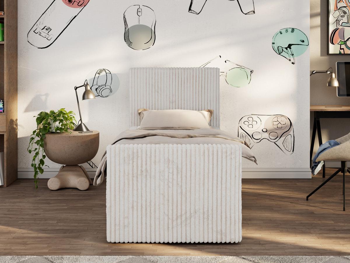 JUGENDBETT TILIO DUO 90/200 - Beige Cord - H4 - Rechts Seite - Beige, Textil (200/90cm) - MKS