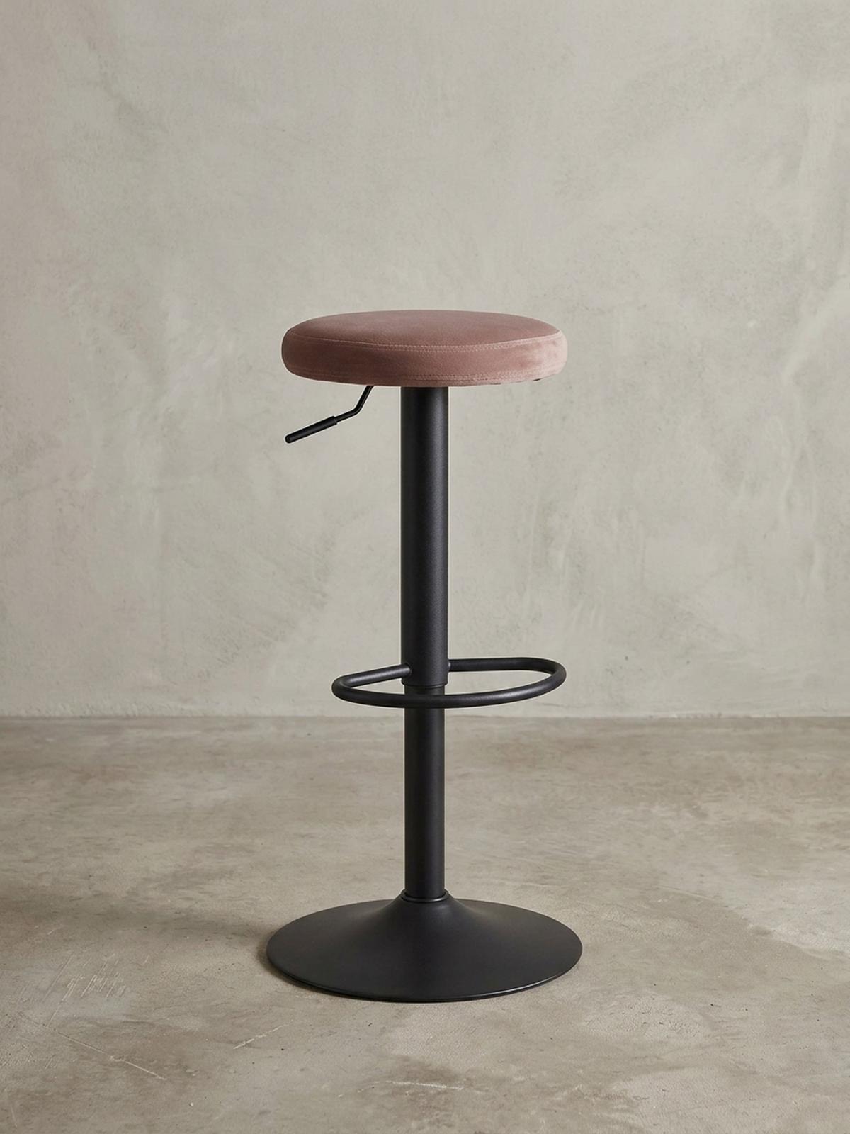 BARHOCKER Höhenverstellbar Eisen Samt Drehbar CAMPANIA, Rosa 40x40x79 cm - Pink/Schwarz, Textil/Metall (40/79/40cm) - KADIMA DESIGN
