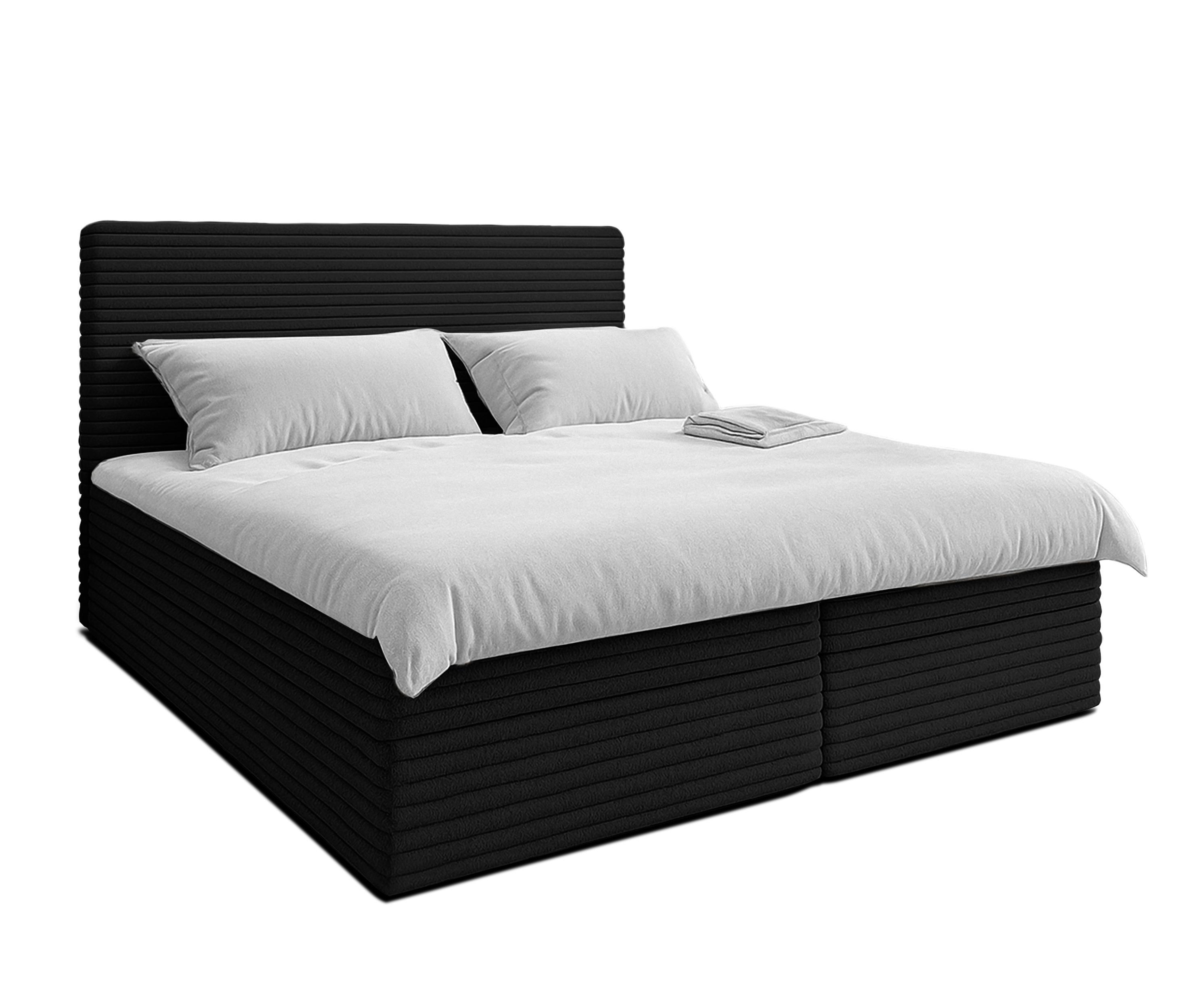 BOXBETT SEVDAYLA 180x200 cm mit Bettkasten und Matratze - Schwarz + TOPPER - Schwarz, Holz/Holzwerkstoff (180/200cm) - AX Living