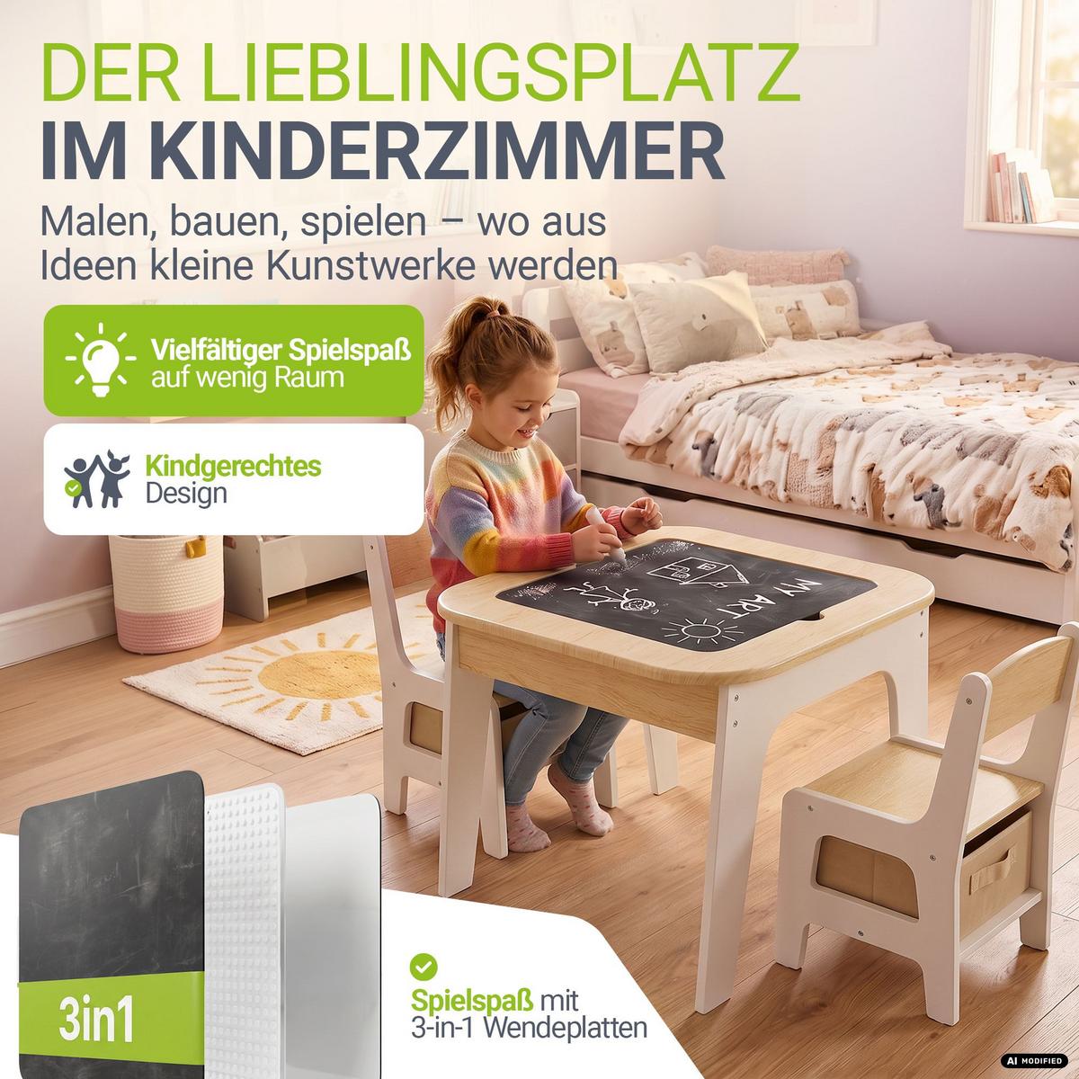 KINDERSITZGRUPPE Milou natur - Naturfarben, Holz (60/50/60cm) - Juskys