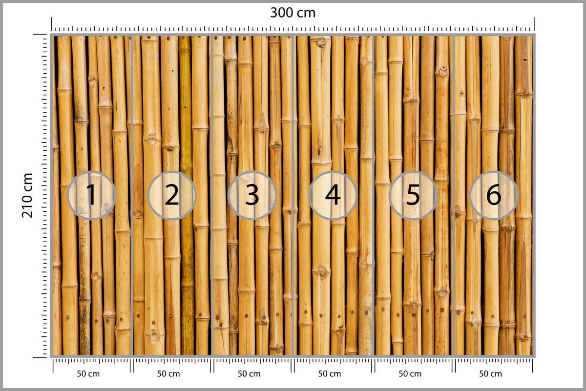 FOTOTAPETE für Küche Bambus Imitation Braune Wand Rustikal 300x210 - Orange/Braun, Papier (300/210cm) - Muralo