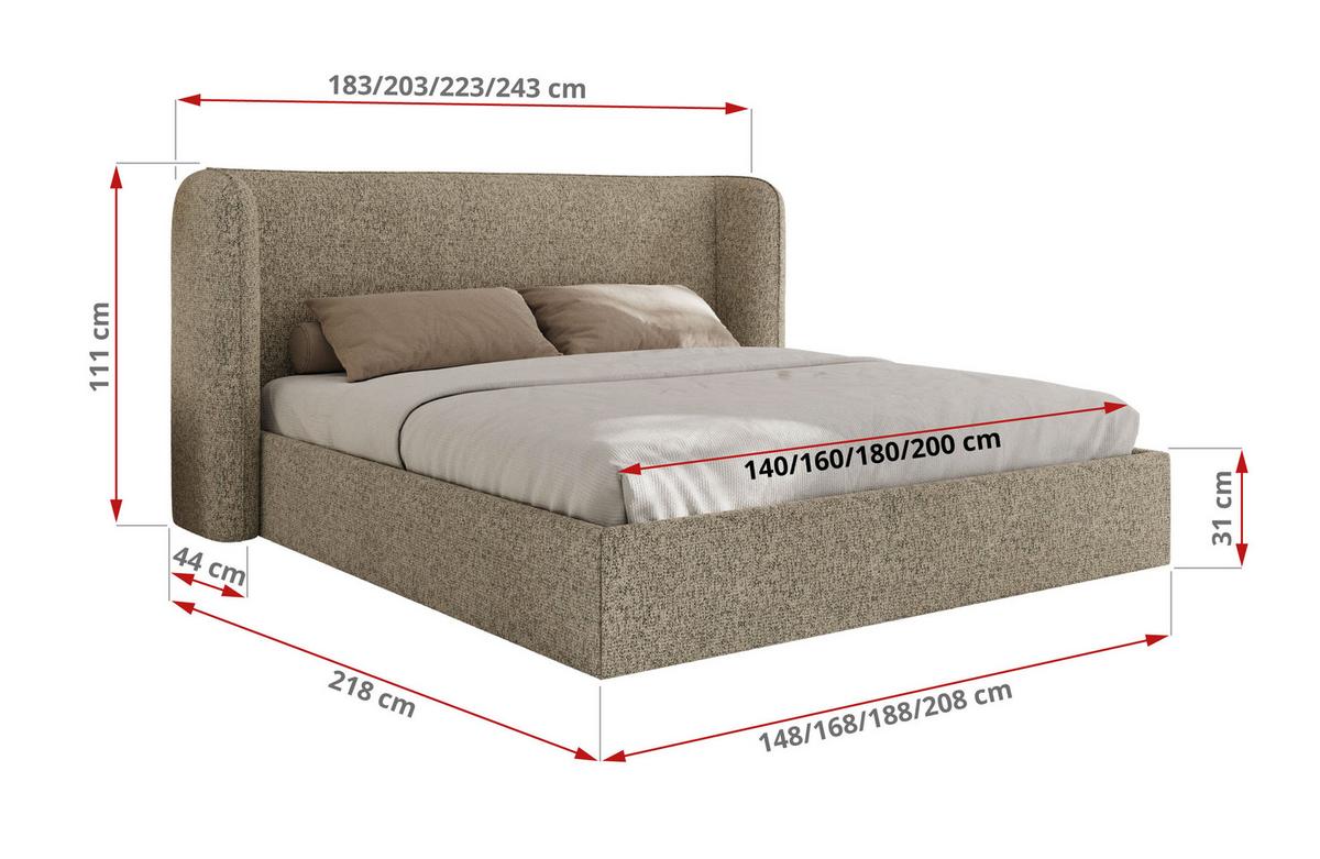POLSTERBETT EMORA CLASSIC 200/200 - Dunkelbeige Strukture - Multipocket-Matratze - Sandfarben, Textil (200/200cm) - MKS