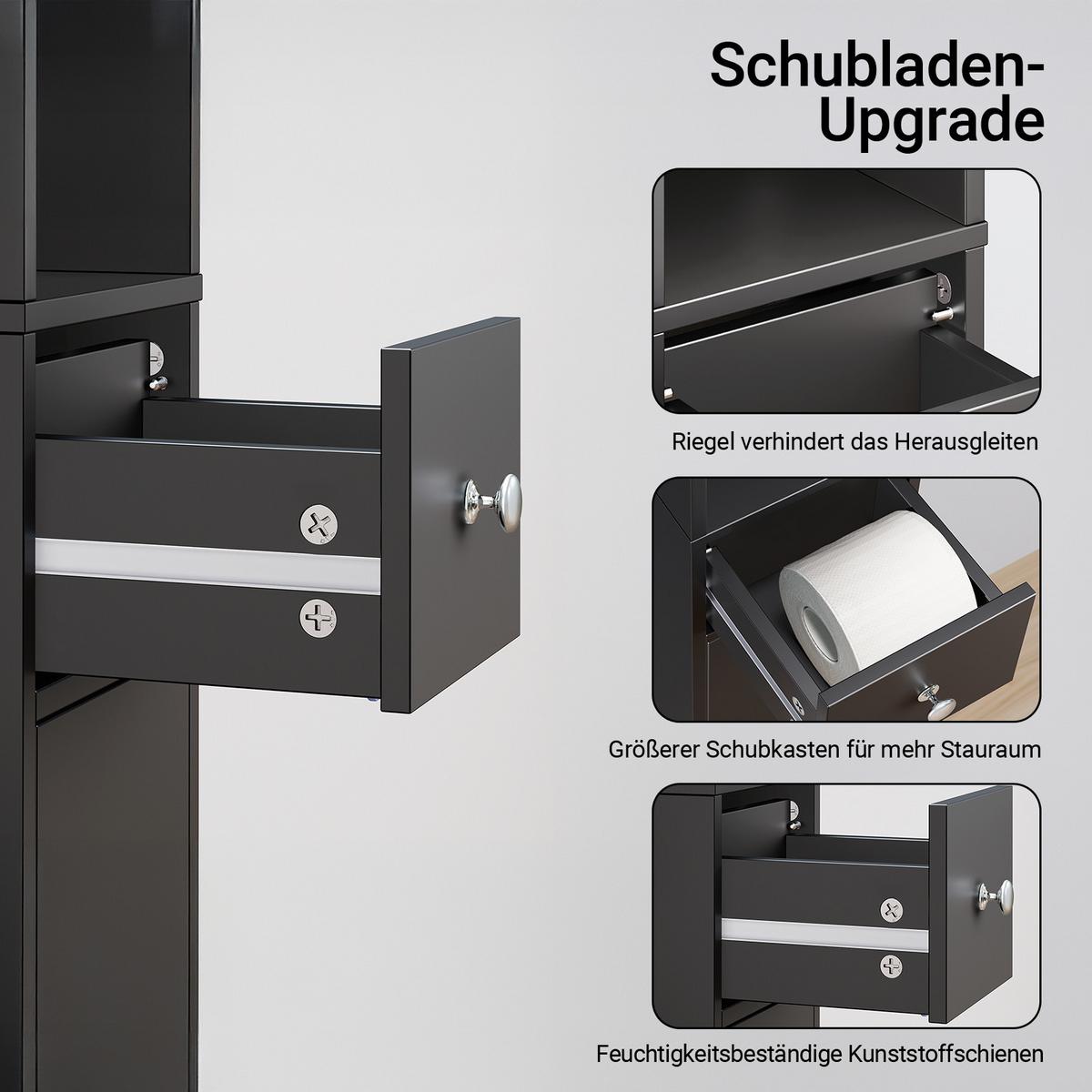 HOCHSCHRANK schmal, MDF (E1), 20x180x20cm, Schwarz - Silberfarben/Schwarz, Holzwerkstoff/Metall (20/180/20cm) - SoBuy