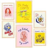 POSTER Set Mit 6 Von Lebensmitteln & Wein Im Pop Art A3 & A4 Rahmen Aus Hellem Holz - Beige, Papier (29/3cm) - Nacnic