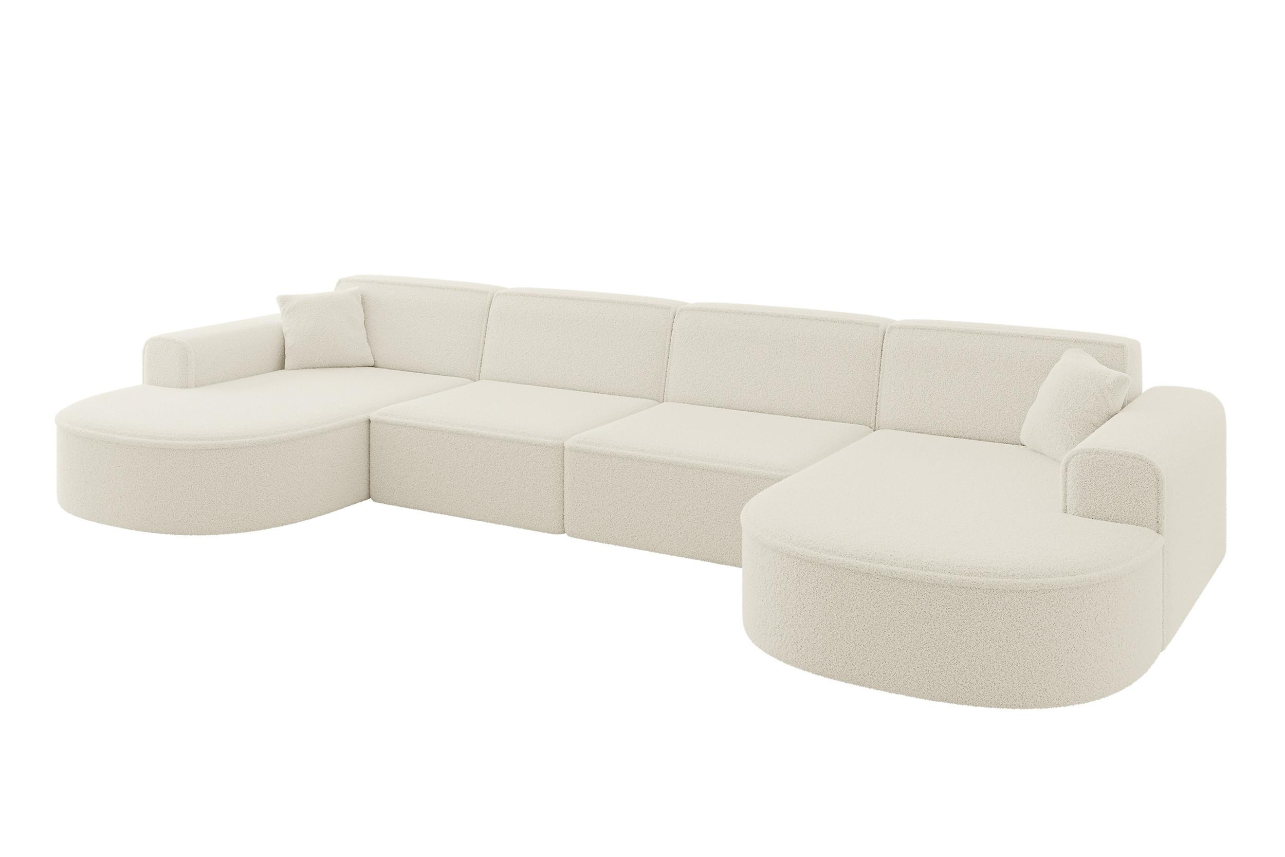 WOHNLANDSCHAFT MARI-U2 - 388x171x79 cm Beige Bouclé - Beige/Schwarz, Holzwerkstoff/Kunststoff (388/79/171cm) - ALTDECOR