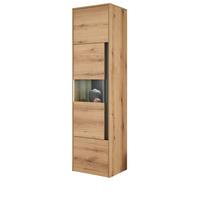 VITRINE Eiche Evoke 50 x 197 cm, Vitrinenschrank 3-türig mit 5 Fächern - Eichefarben/Schwarz, Glas/Holzwerkstoff (50/197/40cm) - Furn.Design