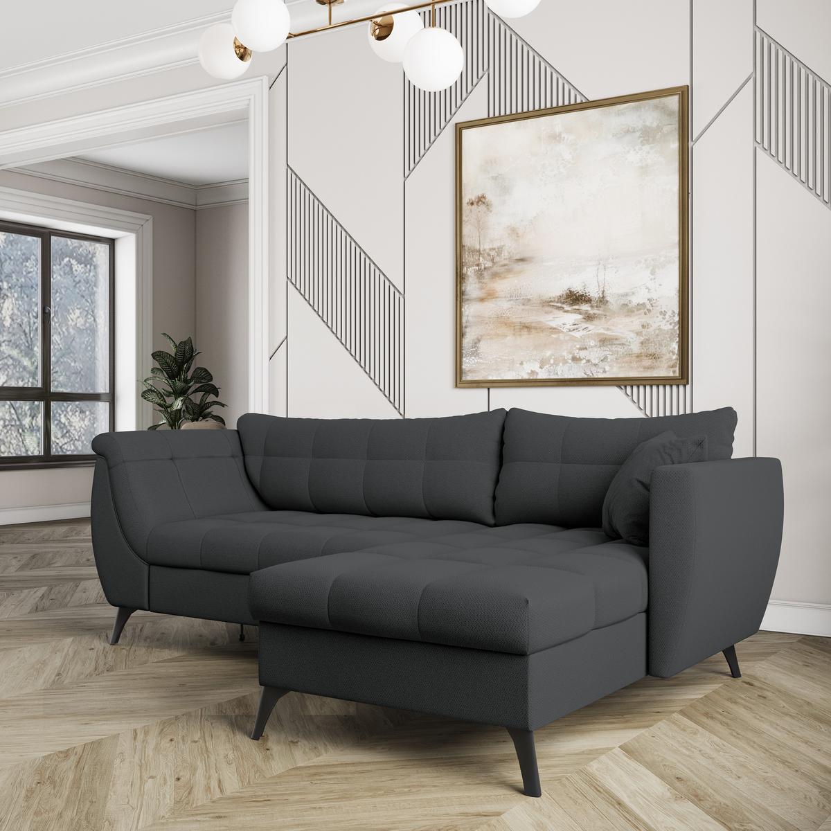 ECKSOFA MOLLIS Graphitfarben Geflochtener-Stoff mit Schlaffunktion - Graphitfarben, Holz (241/154cm) - MASSENO