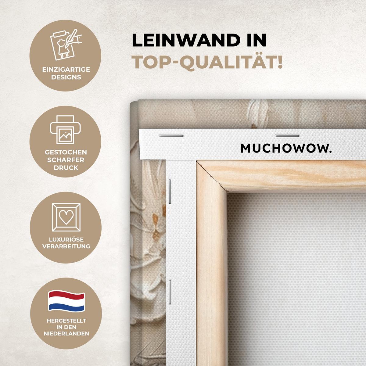 LEINWANDBILD 3er Set Beige - Blüte - Modern 120x80 cm - Beige, Textil (120/80cm) - MuchoWow