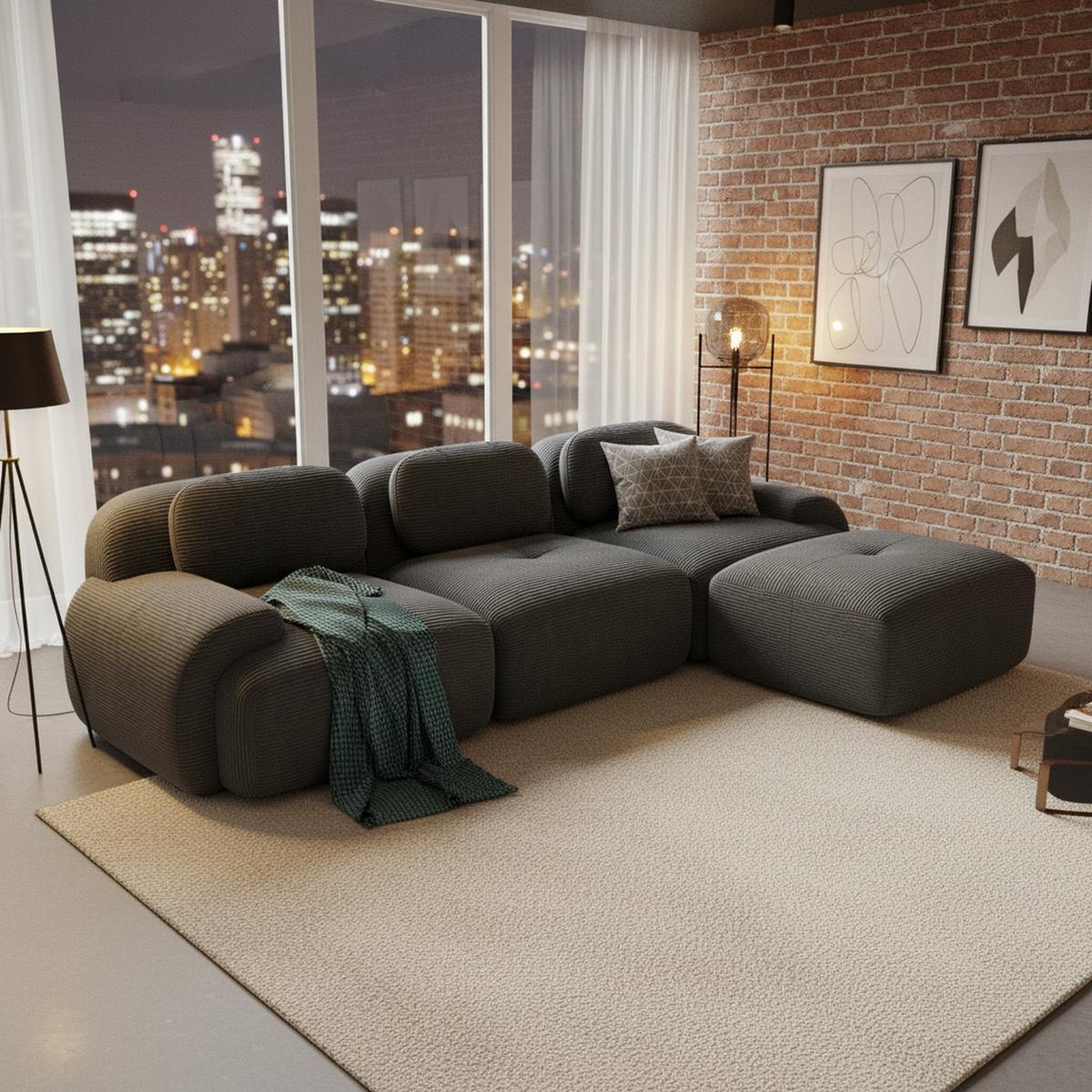 ECKSOFA in cordstoff grau rahmenloses design & modular - Grau, Textil (178/298cm) - Urban Meuble