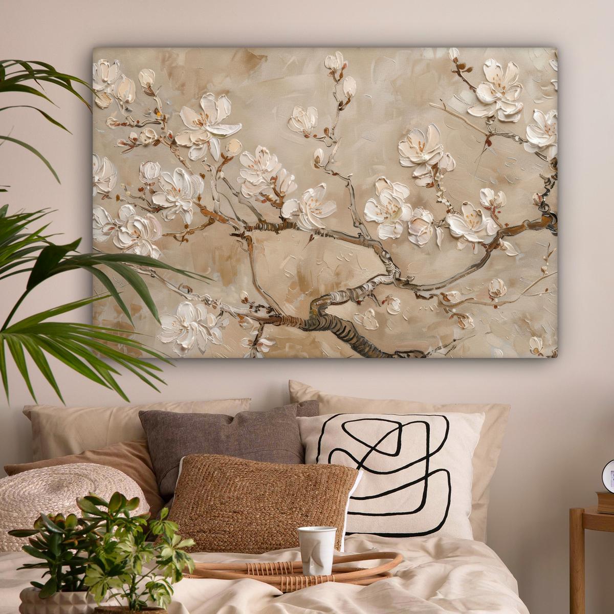 LEINWANDBILD Blumen - Modern - Beige - Weiß - Blüte Groß 140x90 cm - Beige, Textil (140/90cm) - MuchoWow