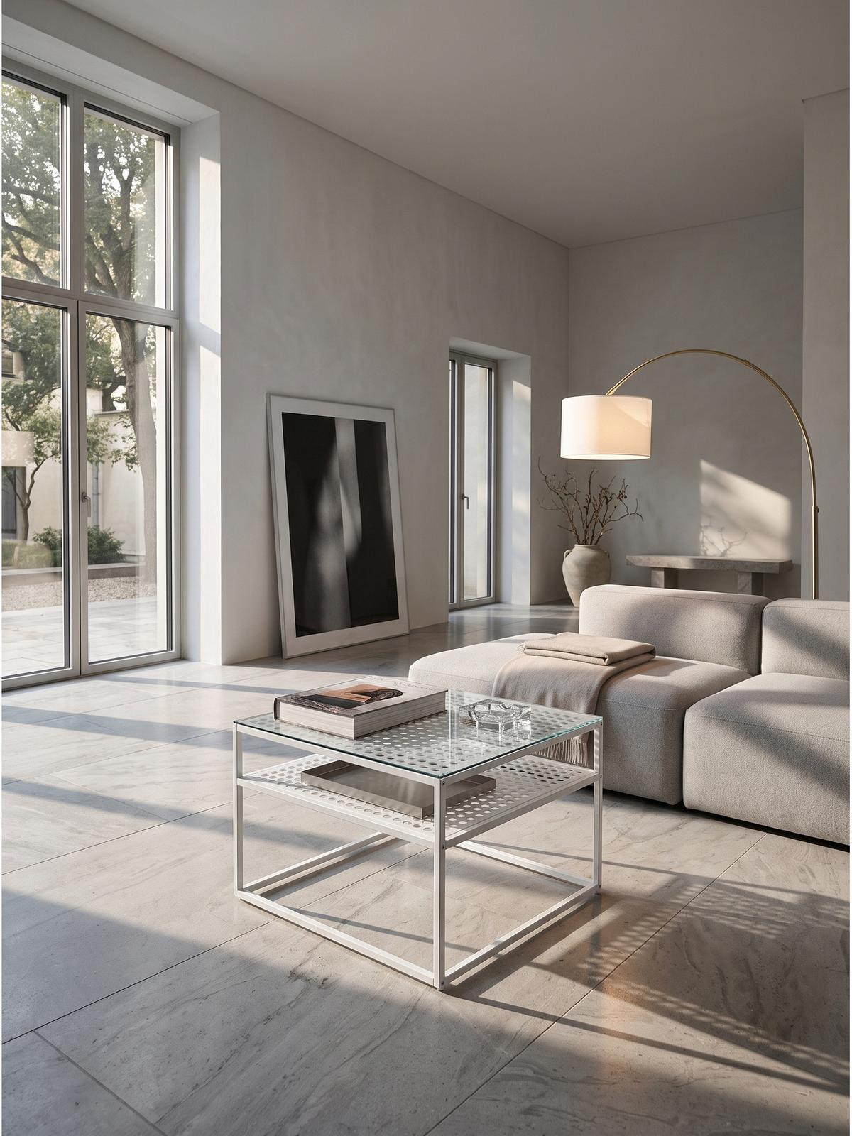 COUCHTISCH ALCUDIA, Einscheibensicherheitsglas, Weiß, 60 x 60 x 45 cm - Weiß, Glas/Metall (60/60/45cm) - KADIMA DESIGN
