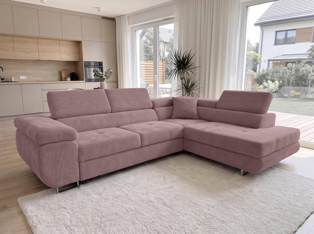 ECKSOFA L Form Konak Rosa 276/201/90 cm Rechts mit Schlaffunktion - Silberfarben/Rosa, Textil/Metall (276/203cm) - AX Living