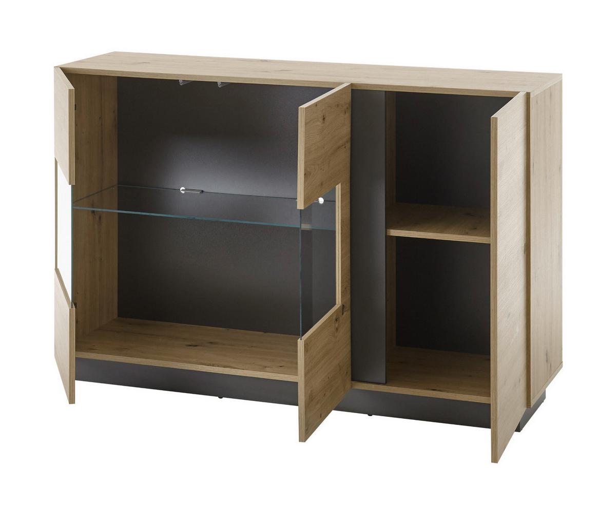SIDEBOARD Eiche Artisan, Graphit grau 138 cm, Kommode mit Soft-Close - Eiche Artisan/Grau, Glas/Holz (138/91/40cm) - Furn.Design
