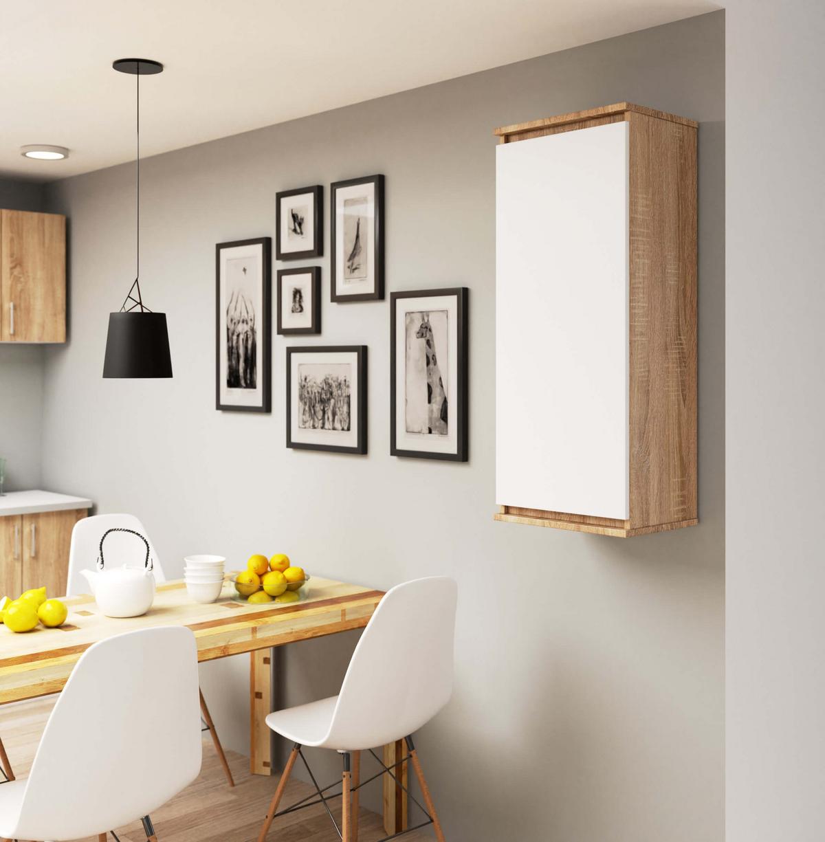 HÄNGESCHRANK Eiche Sonoma, Weiß 99/40/30 - Weiß/Sonoma Eiche, Holzwerkstoff (40/99/30cm) - RAUMHIRSCH FURNITURE