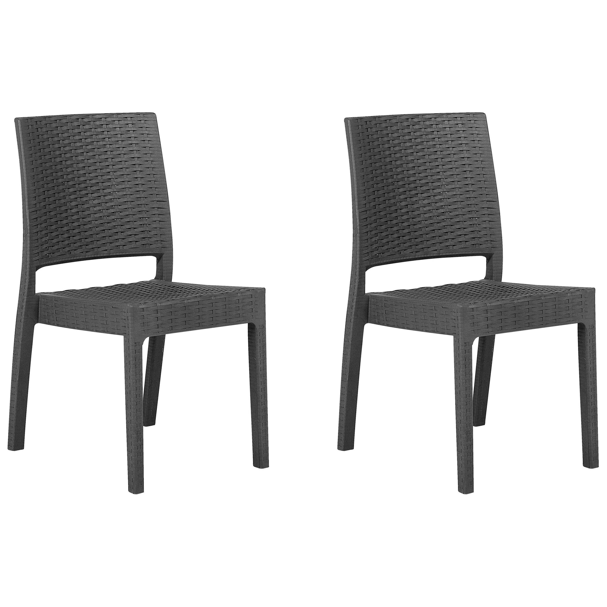 GARTENSTUHL 2er-Set Rattanoptik Graphitgrau Fossano - Grau, Kunststoff (60/89/47cm) - Beliani