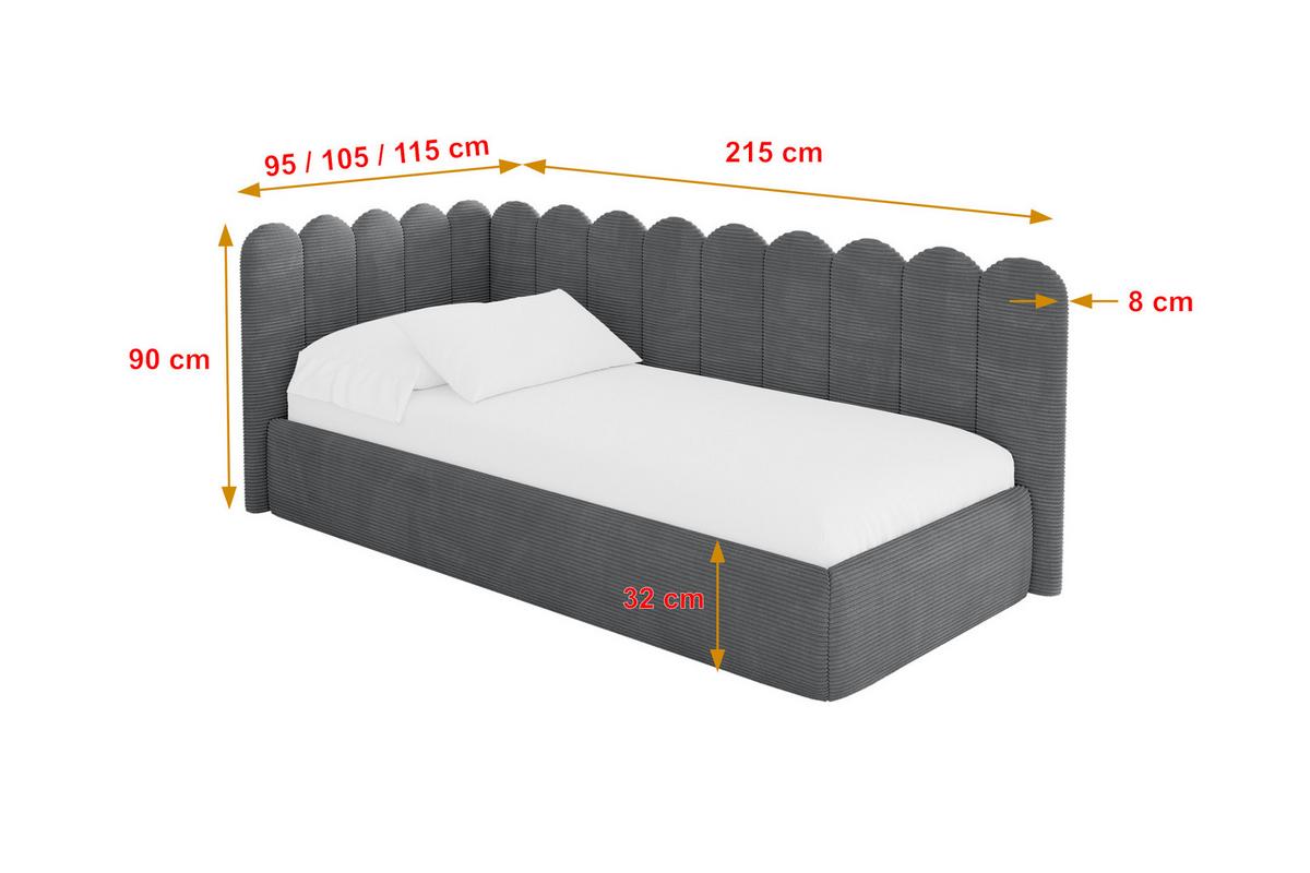 EINZELLBETT Jugendbett mit Bettkasten, Rechts - ARTY 80x200 Dunkelgrau - Schieferfarben, Holzwerkstoff/Textil (80/200cm) - ALTDECOR