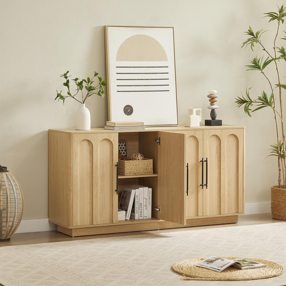SIDEBOARD in Eichenoptik mit Bogenmotiv und Griffen, Beige - Naturfarben, Holzwerkstoff (40/80/160cm) - Urban Meuble