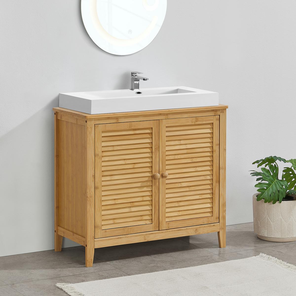 WASCHBECKENUNTERSCHRANK Värmdö - Naturfarben, Holz (67/60/30cm) - [en.casa]