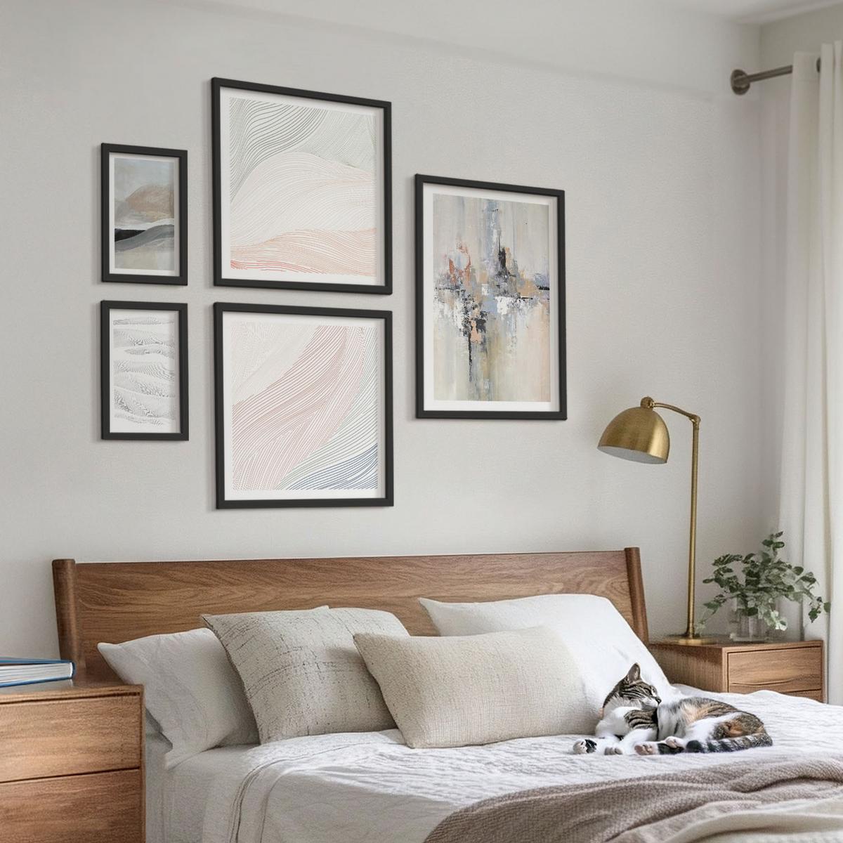 BILDER SET 5er Set - 50x50 cm & 20x30 cm & 40x60 cm Schwarzer Rahmen - Abstrakte Erdmuster - Schwarz, Kunststoff (40/60cm) - TULUP