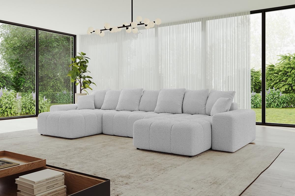 WOHNLANDSCHAFT ENIL-U 401x189x68 Hellgrau Bouclé - Hellgrau, Holzwerkstoff/Kunststoff (401/68/189cm) - ALTDECOR