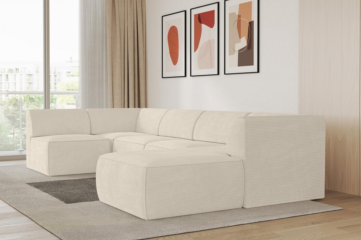 WOHNLANDSCHAFT Ottomane Rechts MOVO-L 345x180x78 cm Beige Cord - Beige, Holzwerkstoff/Kunststoff (180/78/345cm) - ALTDECOR