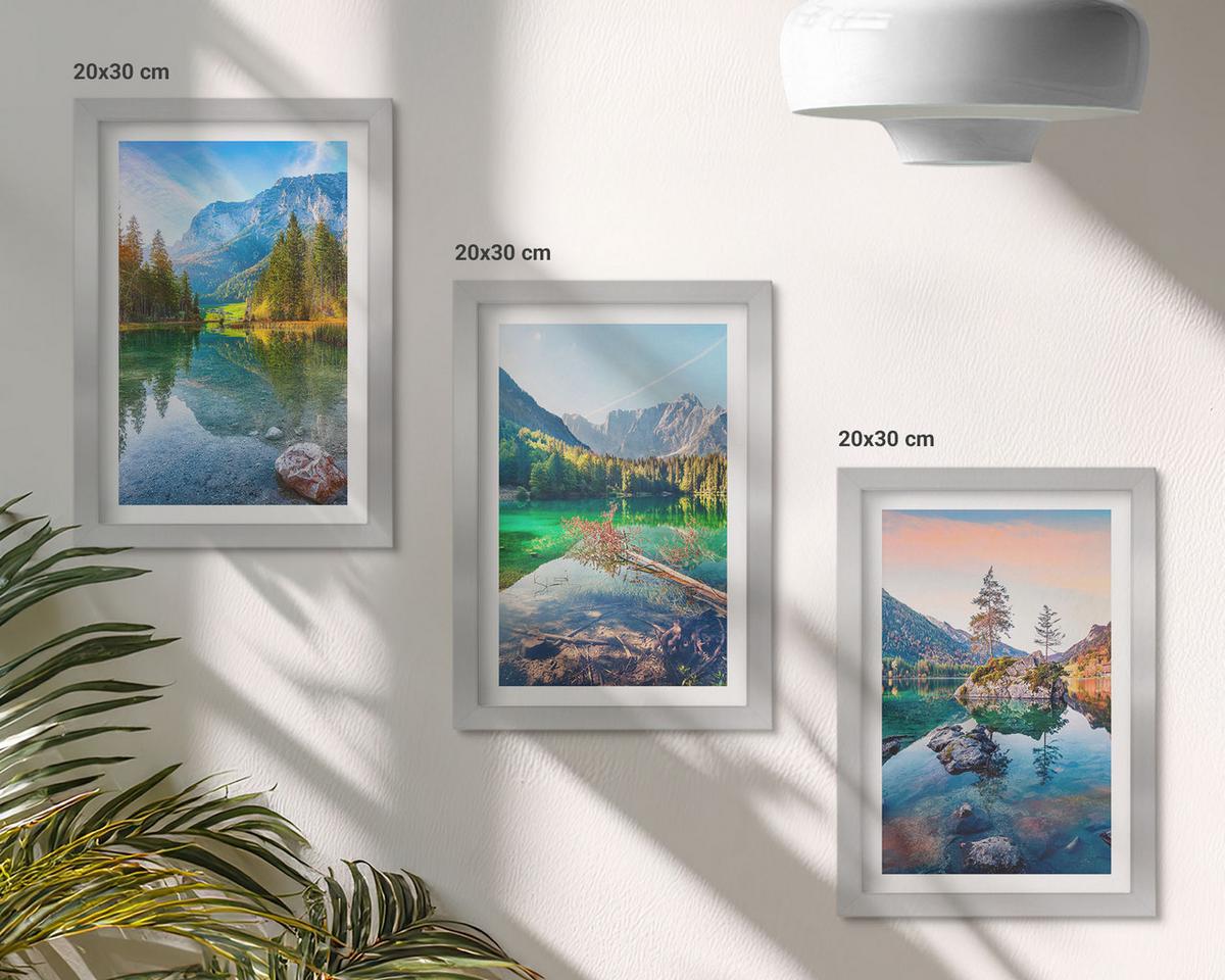 BILDER SET 3er Set - 20x30 cm Silberner Rahmen - Naturlandschaft der Bergseen - Silberfarben, Kunststoff (20/30cm) - TULUP