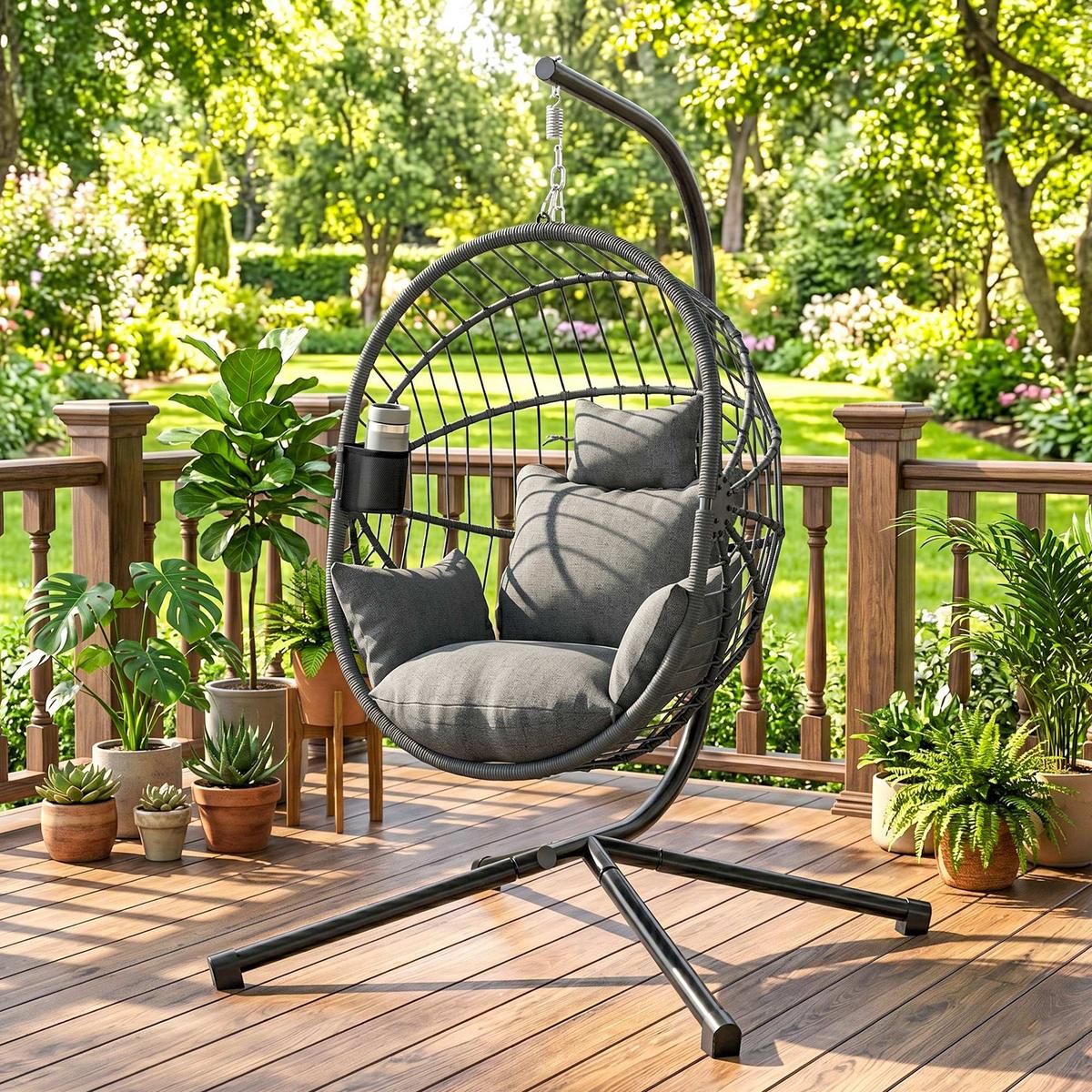 HÄNGESESSEL, Stahl, Polyester, Grau - Grau, Metall (106/188/120cm) - Outsunny