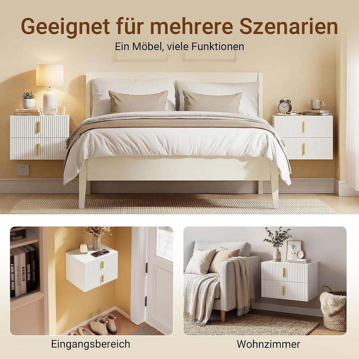 NACHTTISCH mit 2 Schubladen 40x30x30cm - Weiß, Holzwerkstoff (40/30/30cm) - SoBuy