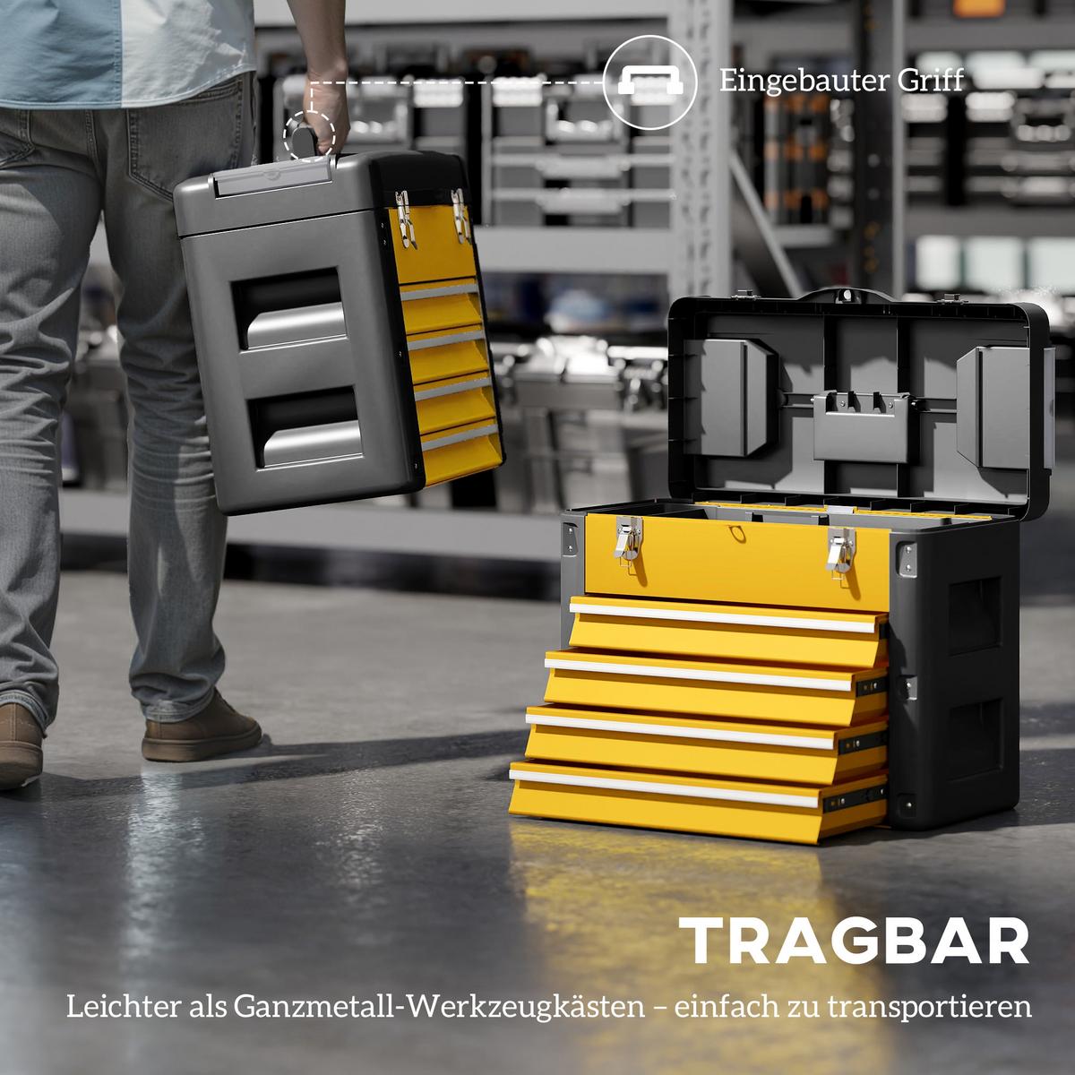 WERKZEUGKISTE Stahl Kunststoff Gelb - Gelb, Metall (25.3/40.7/49.7cm) - HOMCOM