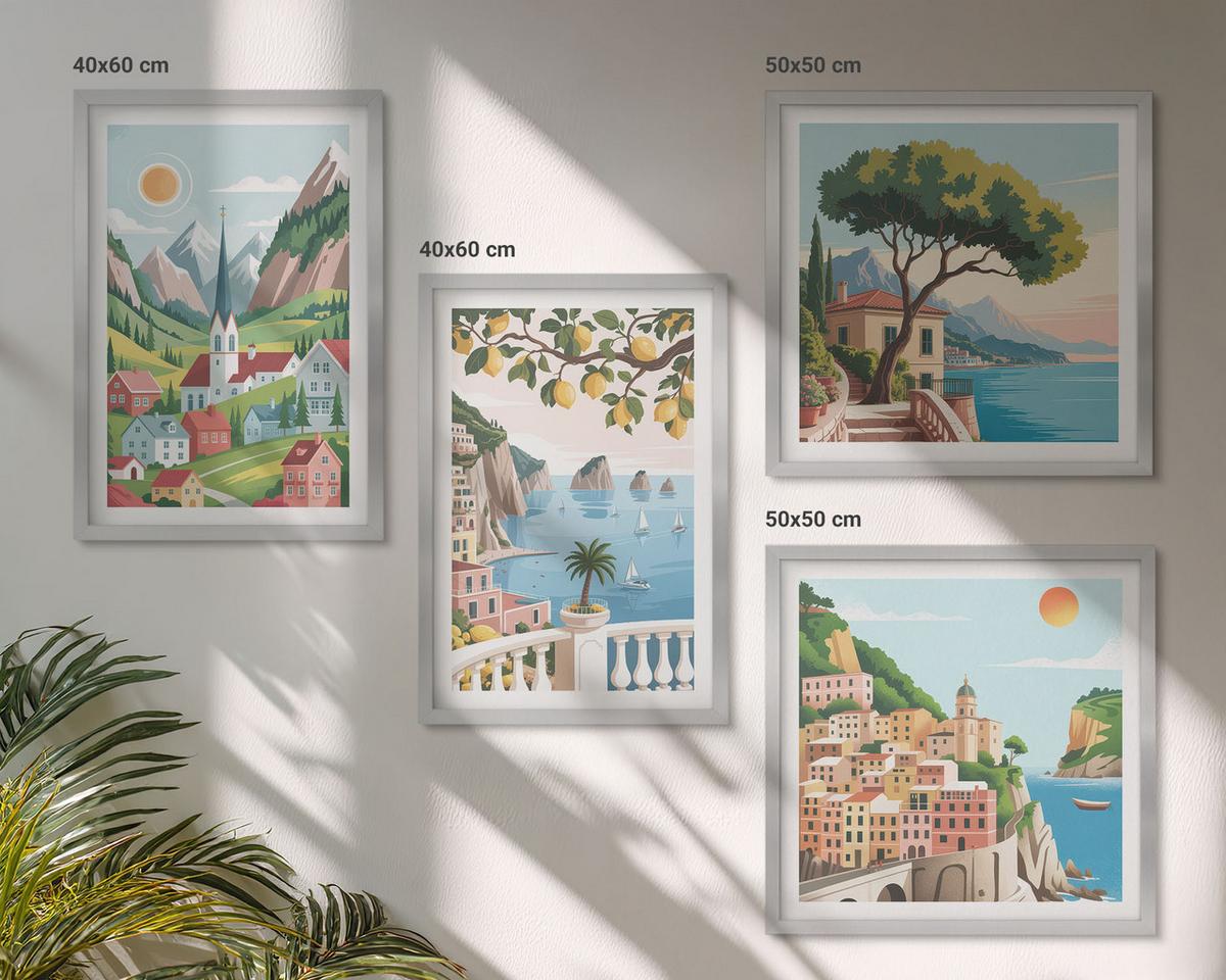BILDER SET 4er Set - 50x50 cm & 40x60 cm Silberner Rahmen - Meereslandschaften, Zitrusfrüchte - Silberfarben, Kunststoff (50/50cm) - TULUP