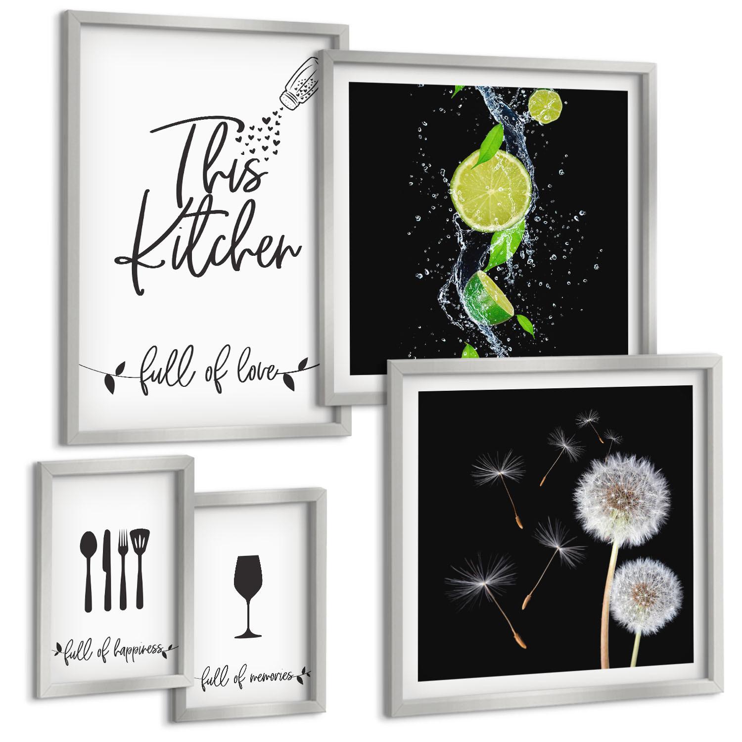 BILDER SET 5er Set - 50x50 cm & 20x30 cm & 40x60 cm Silberner Rahmen - Blumenposter Paris London - Silberfarben, Kunststoff (40/60cm) - TULUP
